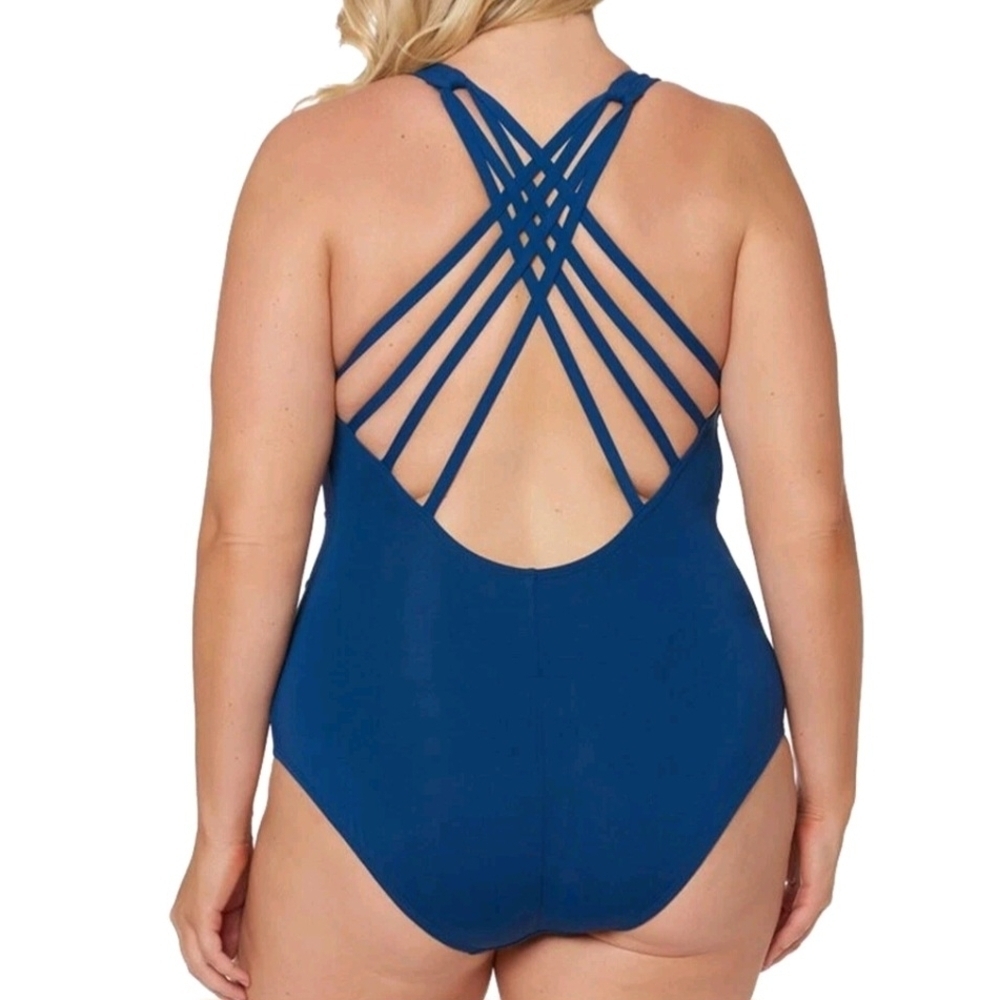Bleu Rod Beattie Blue One Piece Swimsuit with Halter Neck, SIZE 18W - Picture 2 of 6